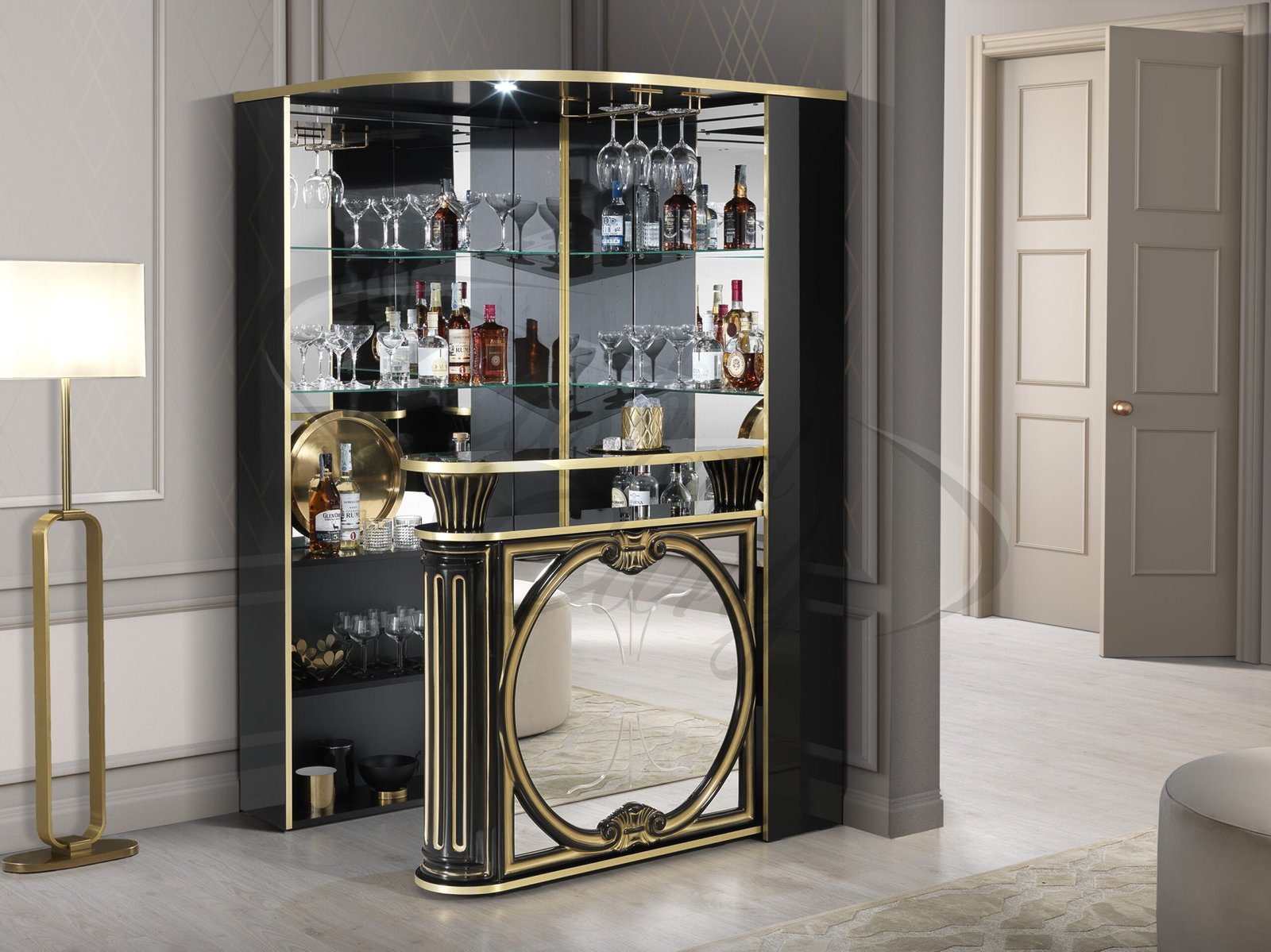 Fresh Look at Tiffanie Italian Luxury High Gloss Black Gold Mirror Front Corner