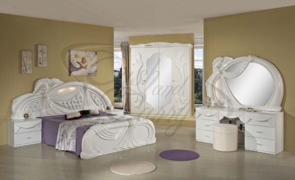 H2O Design Gina White Italian Bedroom Set with 4 Door or 6 Doors Wardrobe With Vanity Dresser (Discontinued)