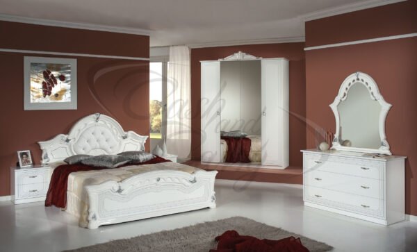 Stella White & Silver Italian High Gloss 4 Doors Italian Bedroom Set H2O