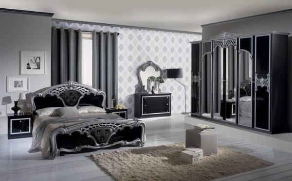 New Original Luxury Sibila Italian High Gloss 6 Doors Bedroom Set Black/gold - Image 2