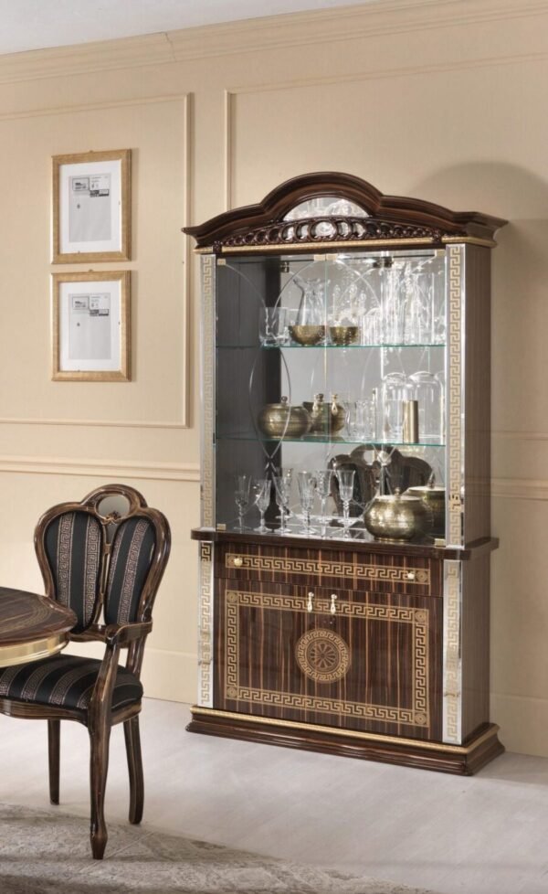 New Venus Versace Design Walnut and Gold Italian 2 Door (Vitrine) Display Cabinet Ben Company