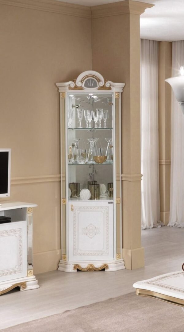 Ben Company Betty White/Gold Finish Italian Corner Display Cabinet