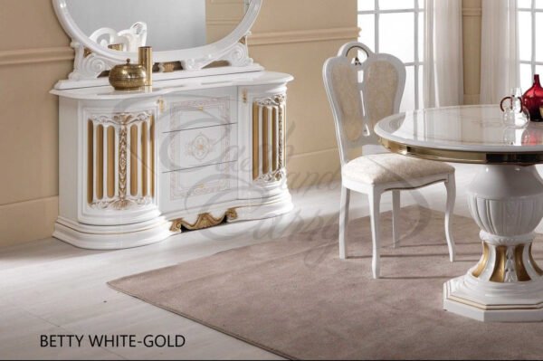 Betty Italian 3 Doors White and Gold Finish Buffet Ben Company