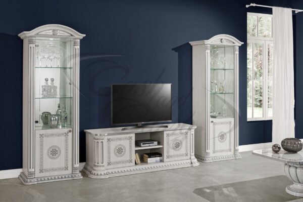 New Versace Italian Aurora Large  2Doors Tv Unit Grey and Silver H2O Design - Image 2