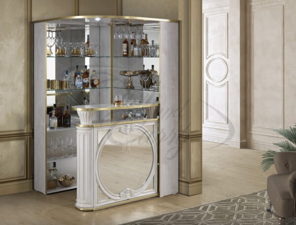 Tiffanie Italian Luxury High Gloss Leather Front Corner Bar Unit by H2O Design Biege/Gold - Image 3