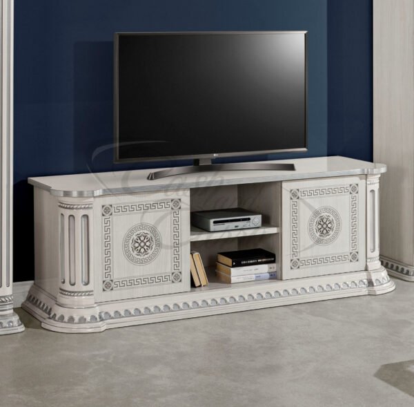 New Versace Italian Aurora Large  2Doors Tv Unit Grey and Silver H2O Design