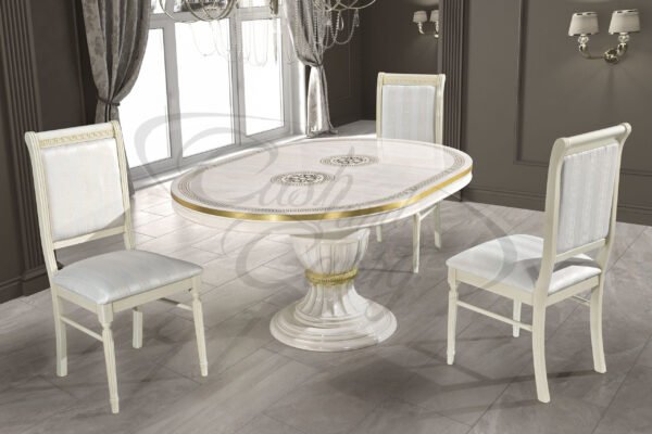 Italian Beige and Gold Aurora Oval Ext-Dining Set + 4 Chairs H2O Design - Image 2