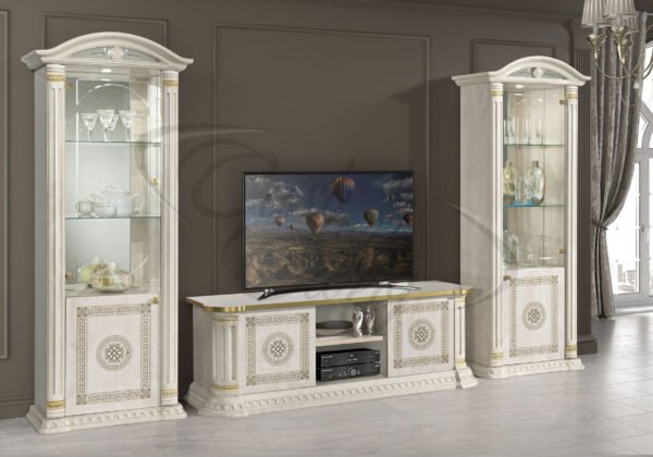 Italian Aurora Single Door Corner Vitrine Display Unit Beige and Gold H2O Design - Image 4