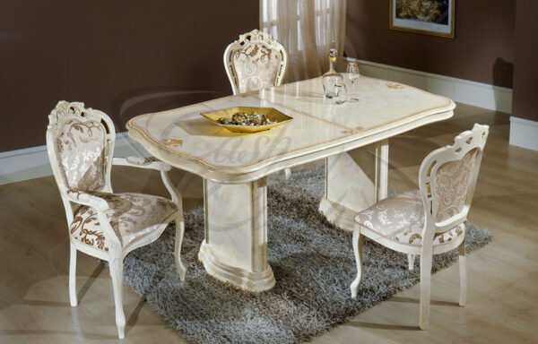 Elizabeth Beige Marble Italian Rectangular Extending Dining Table with 6 Chairs (H2O Design)