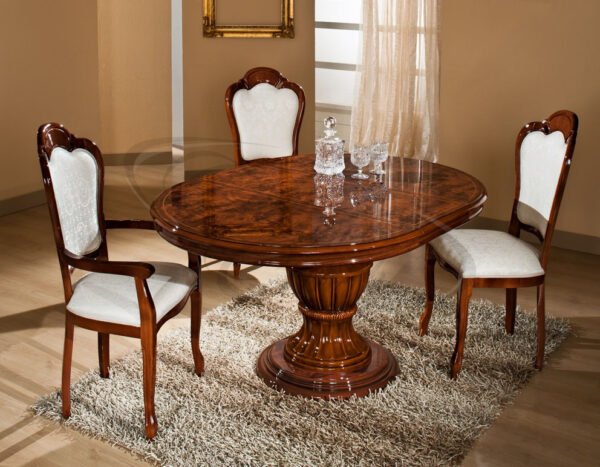 Elizabeth Walnut Radica Italian Round Extending Dining Table with 4 Chairs (H2ODesign)