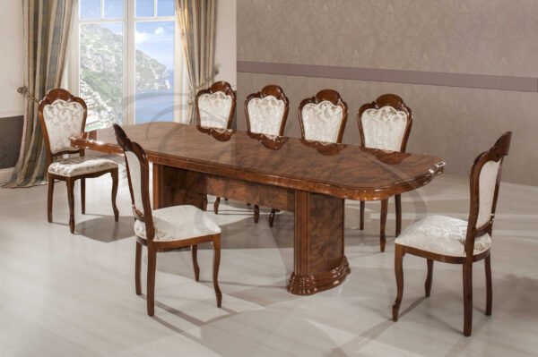 Elizabeth Walnut Radica Italian Rectangular Extending Dining Table with 6 Chairs (H2O Design)