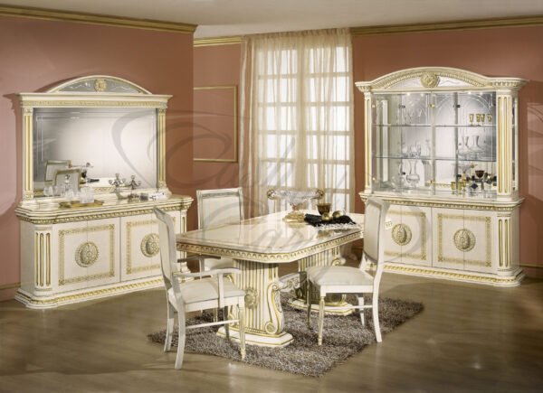 Versace Style Rossella Italian Extending Dining Table with 6 Chairs Set (H2O) - Image 3