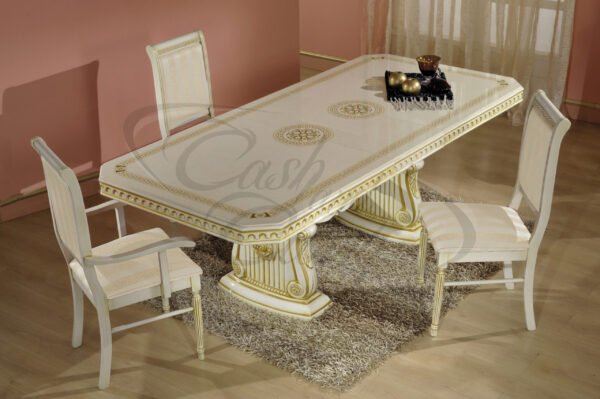 Versace Rosella Style Large Italian Dining Table Set Black-Gold with 6 Chairs by H2O Design