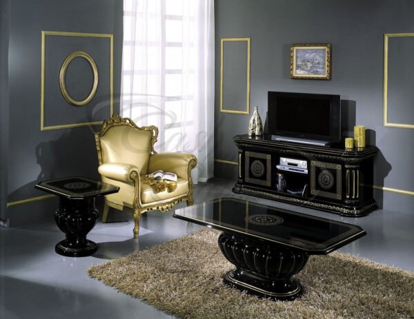 Rosella Versace Style Italian High Gloss Black/Gold Large TV Unit H2O Design