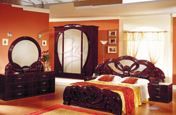 Gaida Italian Bedroom High Gloss Mahogany Bedroom Set (EU)