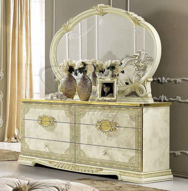 Luxury Leonardo Italian Ivory and Gold finish 2 Doors 4 Drawer Buffet Camel Group - Image 5