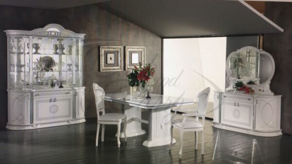 New Venus White and Silver Finish Italian Dining Table + 6 Chairs Ben Company - Image 2