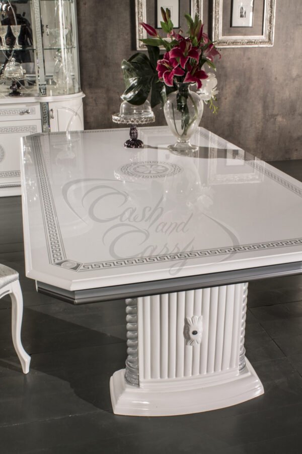 New Venus White and Silver Finish Italian Dining Table + 6 Chairs Ben Company - Image 3