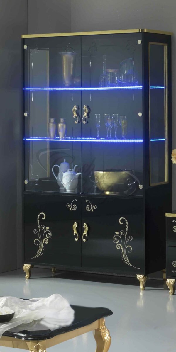 Sofia Italian 1 Door Display Cabinet Black and Gold Ben Company - Image 4