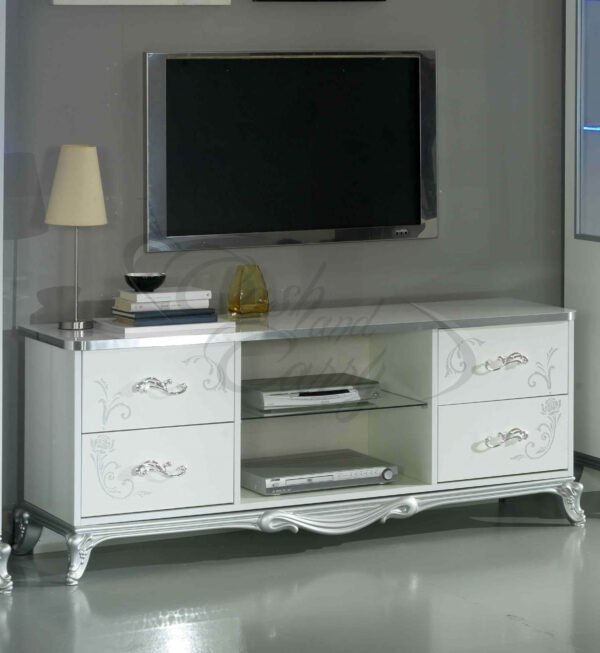 Daniela Italian TV Cabinet (White/Silver) Ben Company