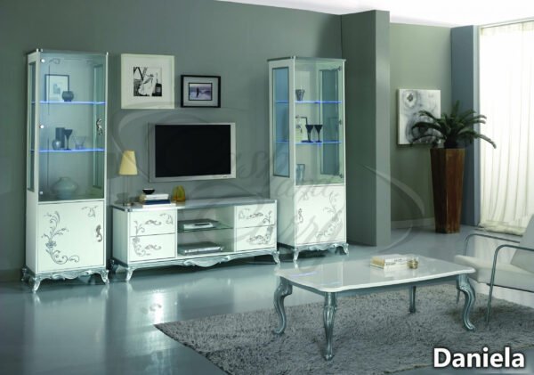 Daniela Italian Single Door High Gloss Display Unit (White/Silver) Ben Company - Image 2