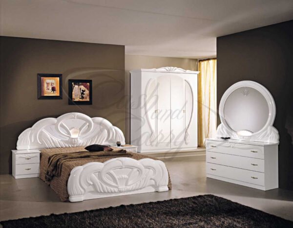 Gaida Italian Bedroom White High Gloss Bedroom Set