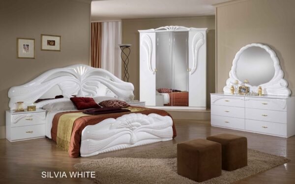 Silvia Italian High Gloss 4Doors Bedroom Set White / Mahogany Ben Company - Image 2