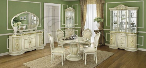 Luxury Leonardo Ivory Finish Gold Italian Corner China Cabinet Camel Group - Image 4