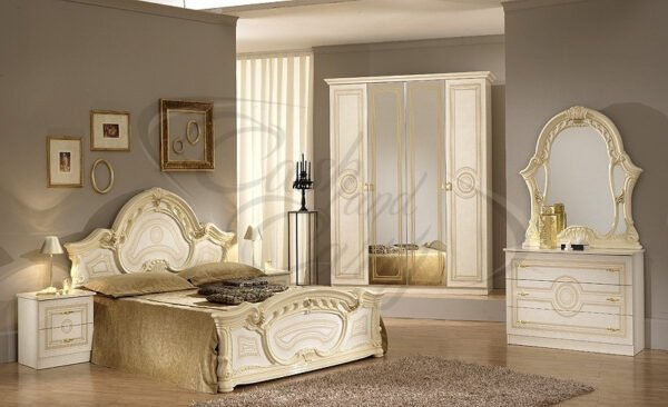 Sara Italian 4 Doors High Glossy Bedroom Set Beige Padded Headboard Ben Company - Image 5