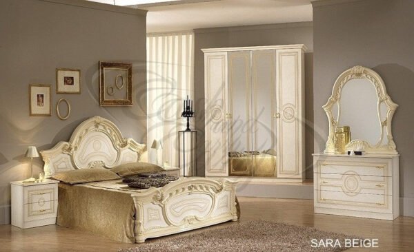 Sara Italian 4Doors High Glossy Bedroom Set Beige Ben Company