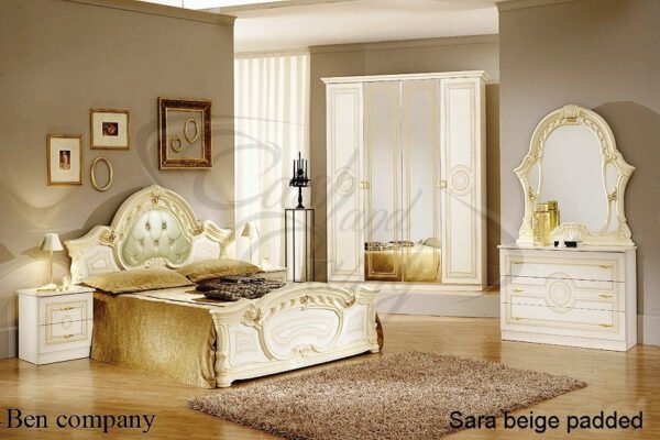 Sara Italian 4 Doors High Glossy Bedroom Set Mahogany Ben Company - Image 2