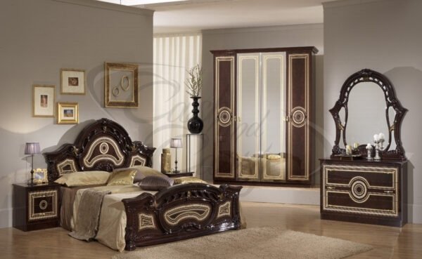 Sara Italian 4 Doors High Glossy Bedroom Set Padded Headboard Mahogany Ben Company - Image 2