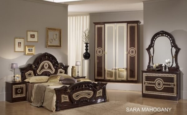 Sara Italian 4 Doors High Glossy Bedroom Set Mahogany Ben Company - Image 3