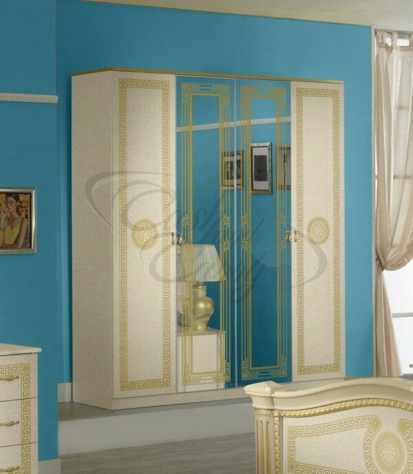 New Serena Italian Beige and Gold Bedroom Set Ben Company - Image 4