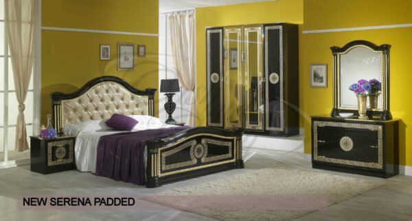 New Serena Padded Headboard Italian Black and Gold Bedroom Set Ben Company