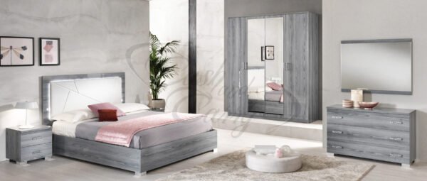 New Design Nicole Grey High Gloss Finish Italian 4 Doors- 6Doors Wardrobe Bedroom Set Ben Company