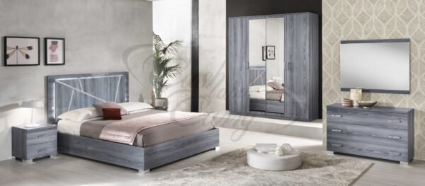 New Design Nicole Grey High Gloss Finish Italian 4 Doors- 6Doors Wardrobe Bedroom Set Ben Company - Image 2