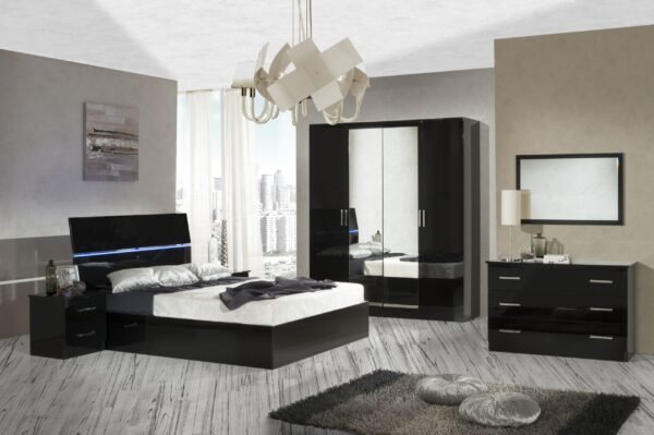 Simona Italian High Gloss Bedroom Set with LED Headboard Ben Company - Image 3