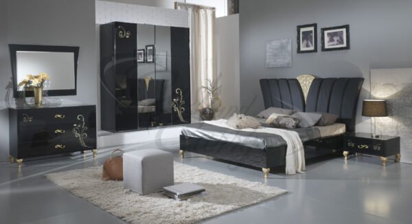 Sofia Black and Gold Italian Bedroom Set with 2 or 3 Door Sliding Wardrobe Ben Company