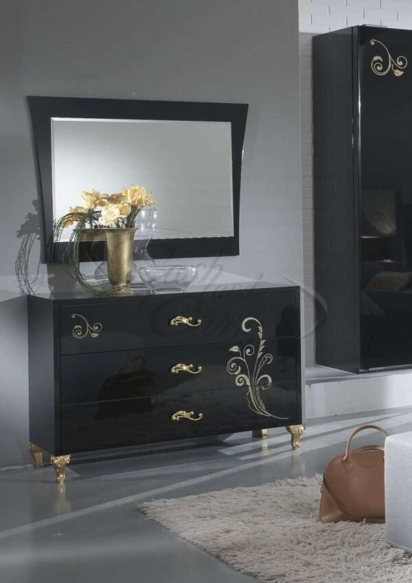 Sofia Black and Gold Italian Bedroom Set with 2 or 3 Door Sliding Wardrobe Ben Company - Image 3