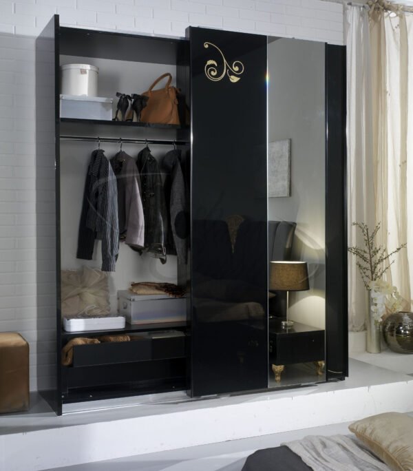 Sofia Black and Gold Italian Bedroom Set with 2 or 3 Door Sliding Wardrobe Ben Company - Image 2