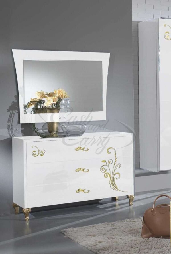 Sofia White and Gold Italian Bedroom Set with 2 or 3 Door Sliding Wardrobe Ben Company - Image 3