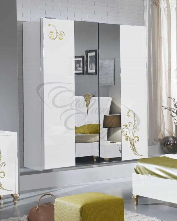 Sofia White and Gold Italian Bedroom Set with 2 or 3 Door Sliding Wardrobe Ben Company - Image 4