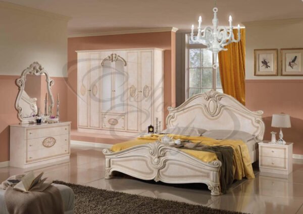 New Amalfi 6Doors Italian Bedroom Set (White-Silver) Topline Mobili - Image 3