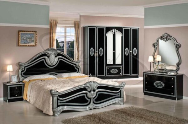 New Amalfi 6 Doors Italian Bedroom Set Black-Silver By Topline Mobili