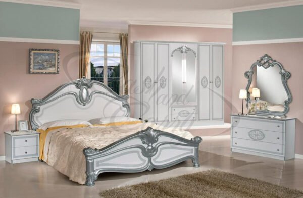 New Amalfi 6Doors Italian Bedroom Set (White-Silver) Topline Mobili