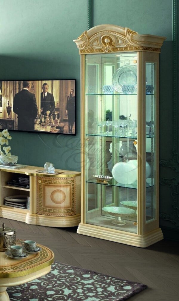 Medusa Aida Italian Cream & Gold 1 Door Display Cabinet