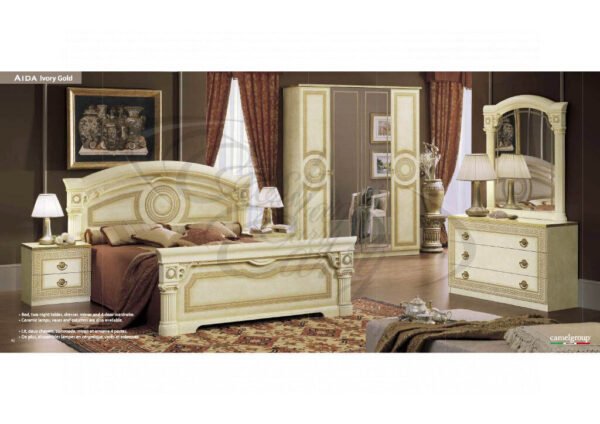 4 Doors Beige-Gold High Gloss Bedroom Set