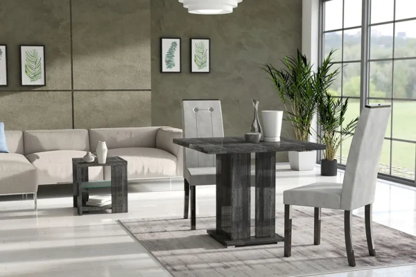 Armony Grey High Gloss Fixed Rectangular Dining Table with 4 Dining Chairs by SanMartino