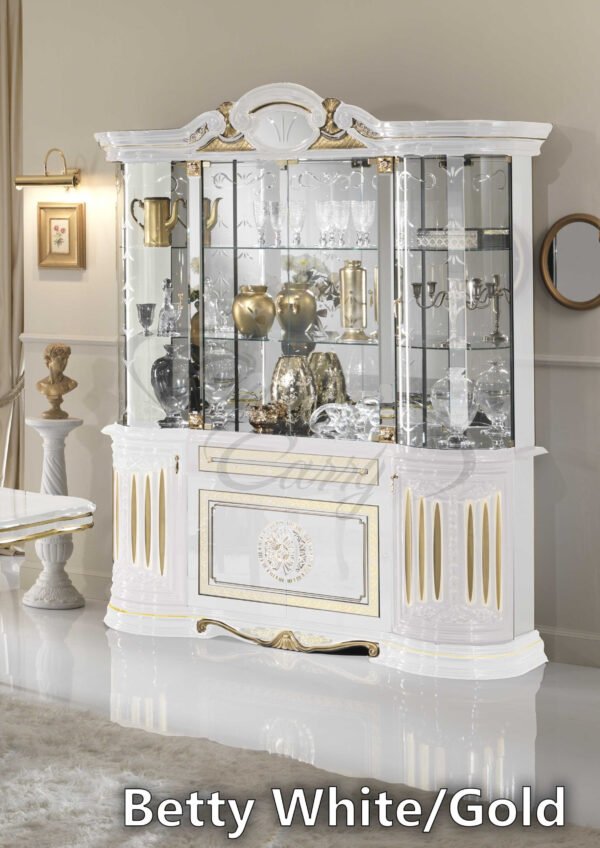 Betty Luxury Italian High Gloss 2 Door Display Unit Vitrine White and Gold Ben Company - Image 4